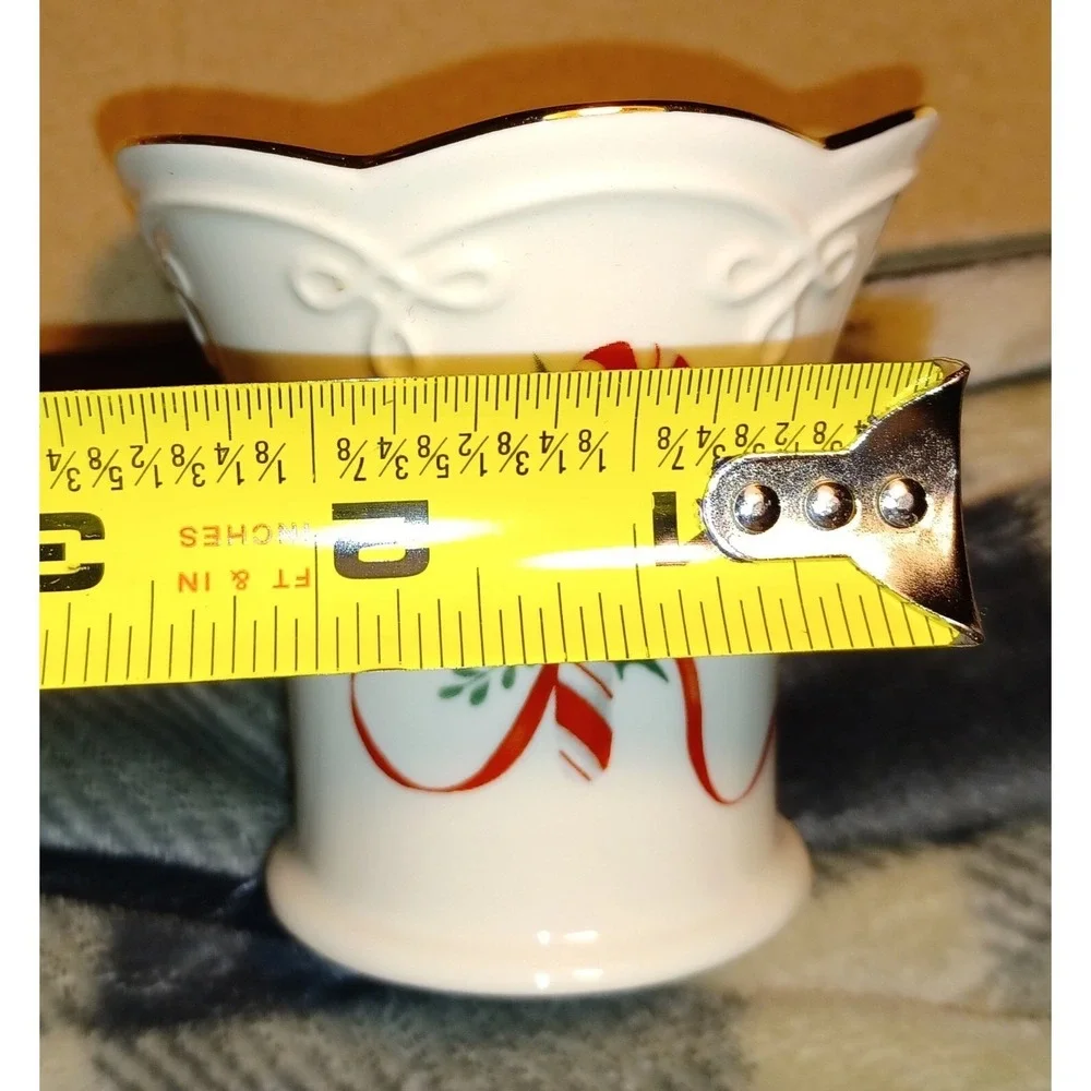 Lenox Holiday Candy Cane Votive Candle Holder Set 3 Ivory‎ Gold Trim Fine China